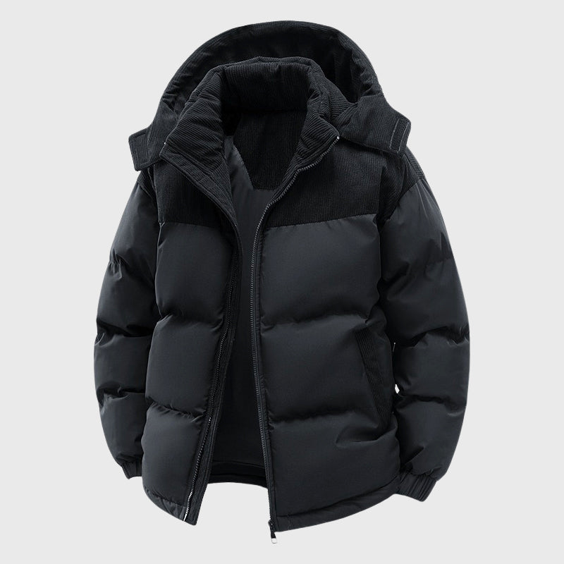 Wyatt - Men's Corduroy Panel Hooded Puffer Jacket