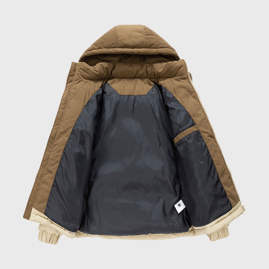 Wyatt - Men's Corduroy Panel Hooded Puffer Jacket