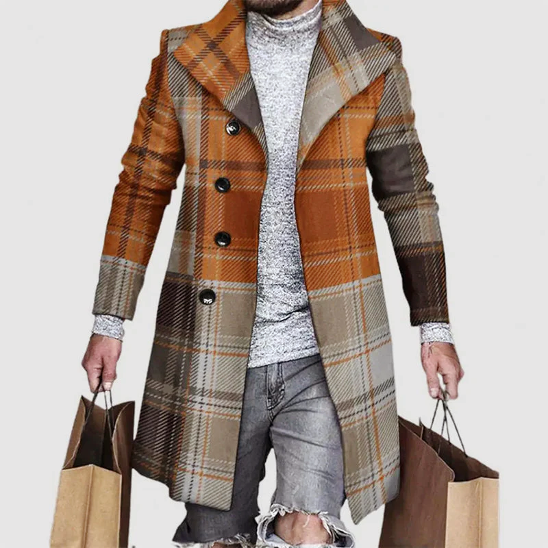 Wyatt - Men's Plaid Longline Trench Overcoat