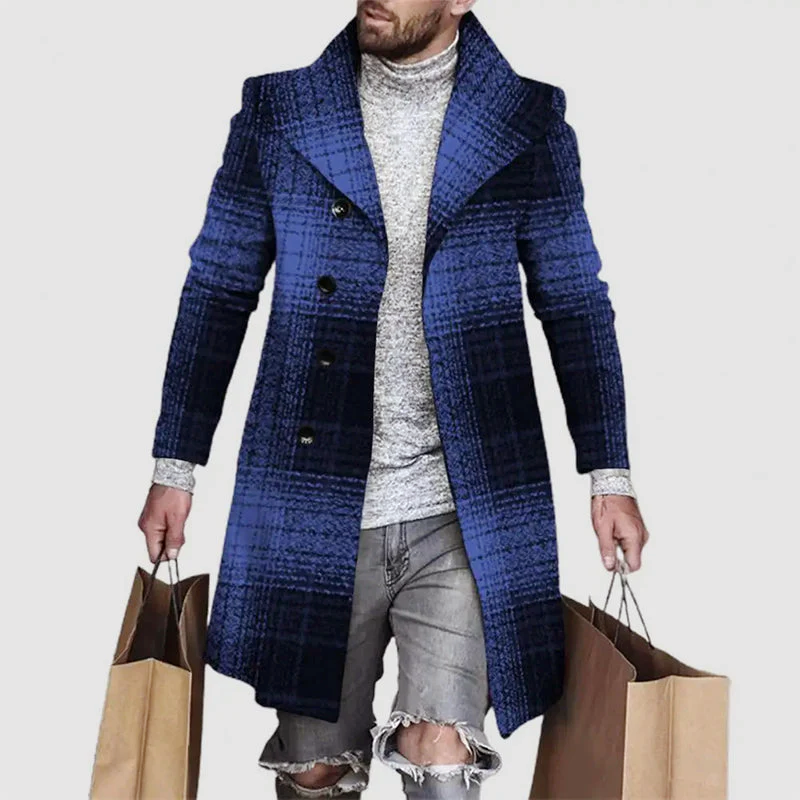 Wyatt - Men's Plaid Longline Trench Overcoat