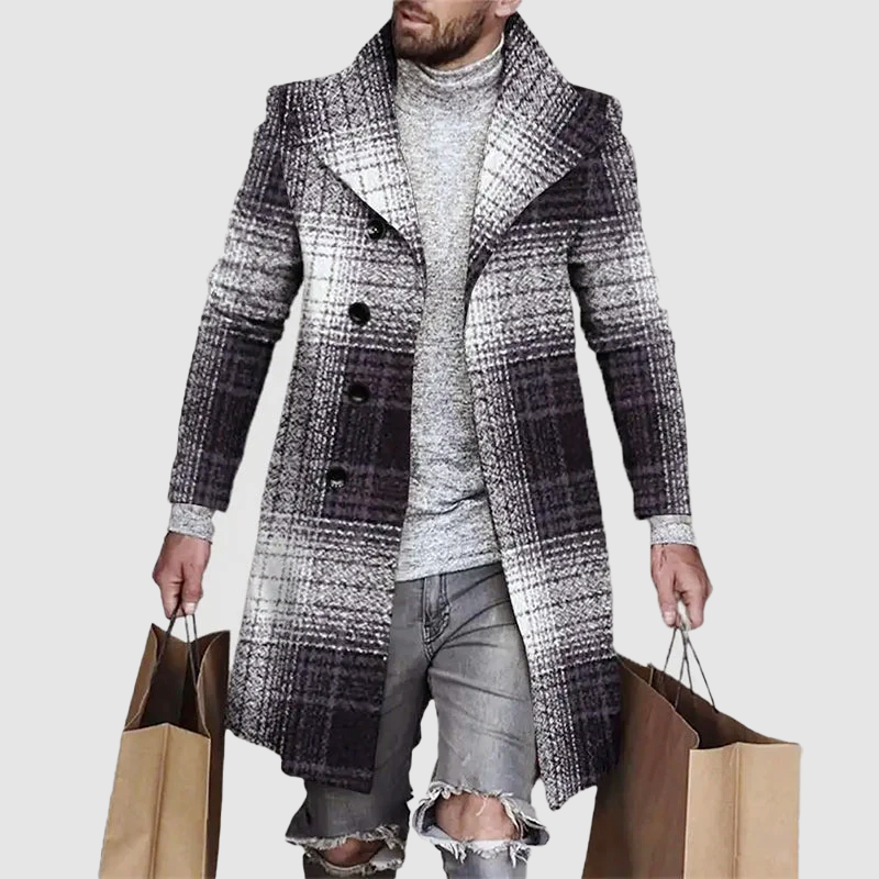 Wyatt - Men's Plaid Longline Trench Overcoat