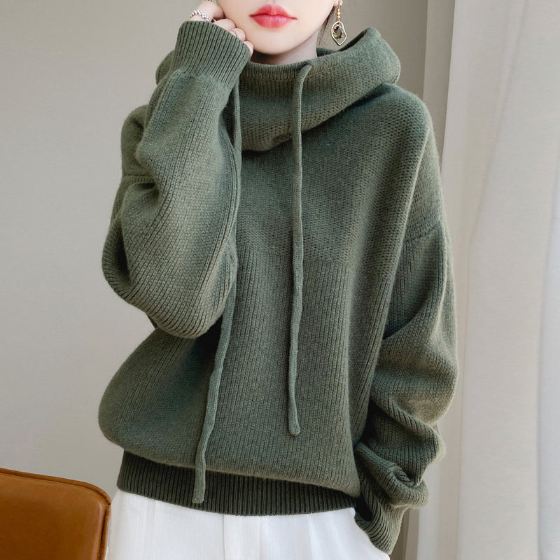 Xyra - Women's Hooded Knit Pullover Sweater