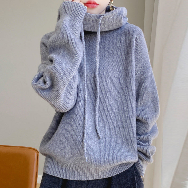 Xyra - Women's Hooded Knit Pullover Sweater