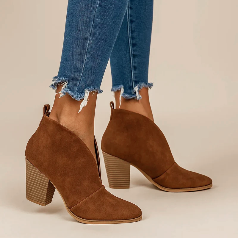 Zia - Women's Suede Block Heel Ankle Boots