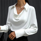 Adaliah - Women's Draped Long-Sleeve Satin Blouse