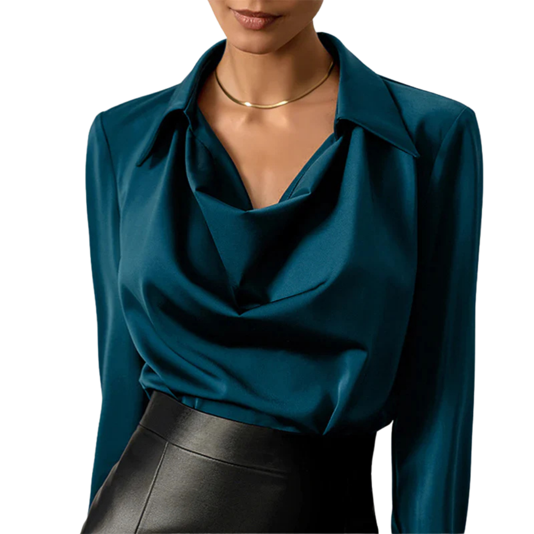 Adaliah - Women's Draped Long-Sleeve Satin Blouse