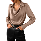 Adaliah - Women's Draped Long-Sleeve Satin Blouse