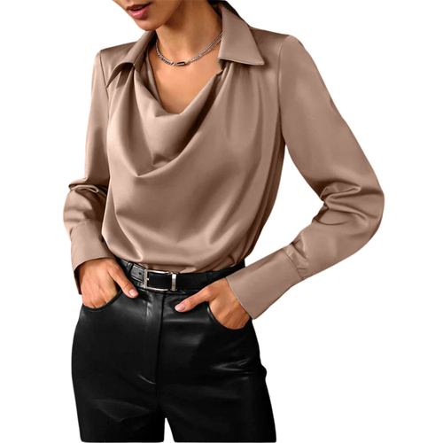 Adaliah - Women's Draped Long-Sleeve Satin Blouse