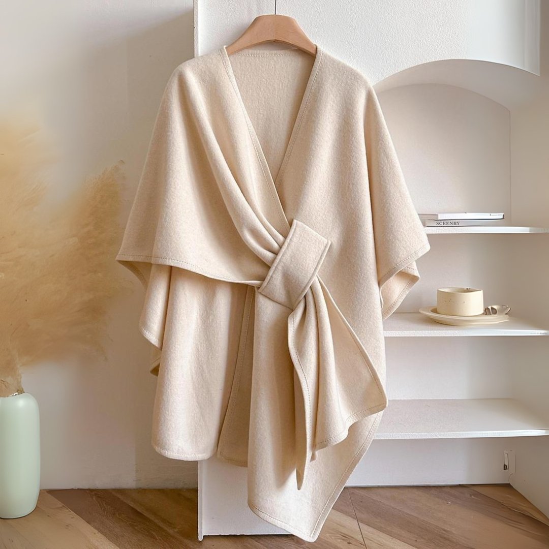 Adalyn - Women's Draped Wrap Shawl with Self-Tie Belt