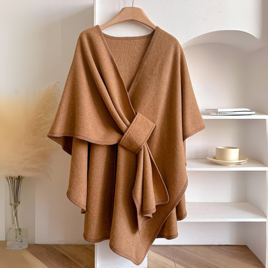 Adalyn - Women's Draped Wrap Shawl with Self-Tie Belt
