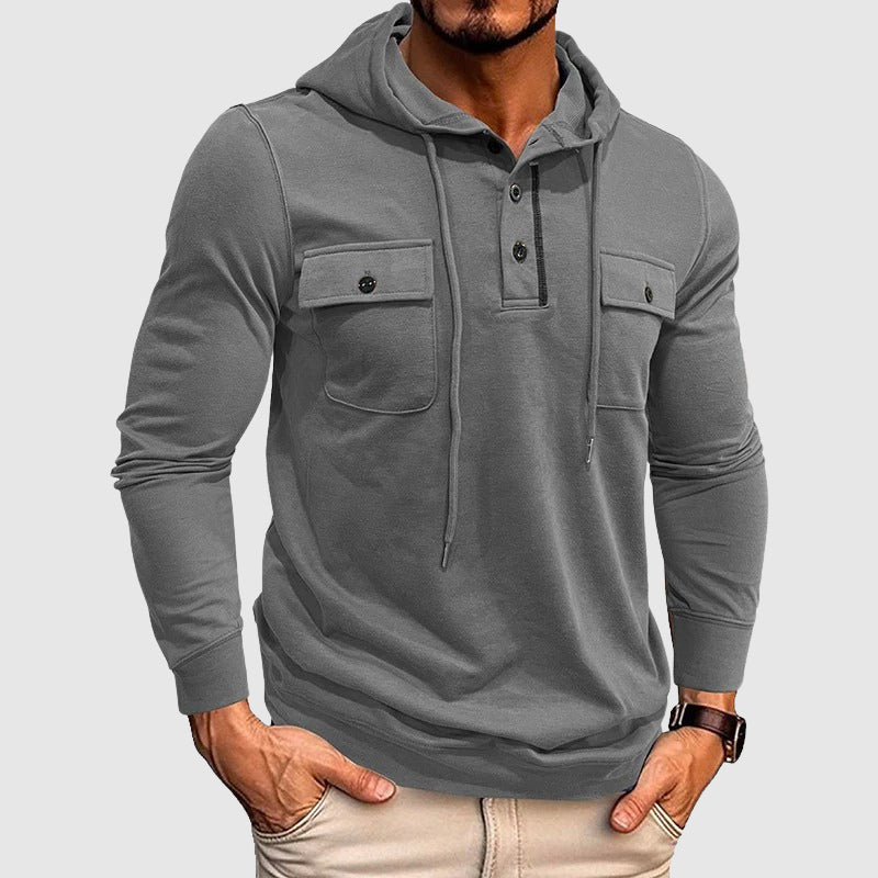 Adrian - Men's Hooded Henley with Chest Pockets