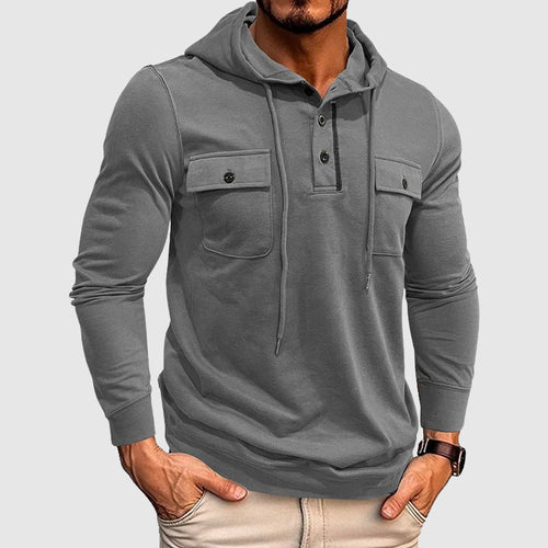 Adrian - Men's Hooded Henley with Chest Pockets
