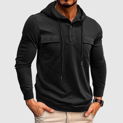 Adrian - Men's Hooded Henley with Chest Pockets