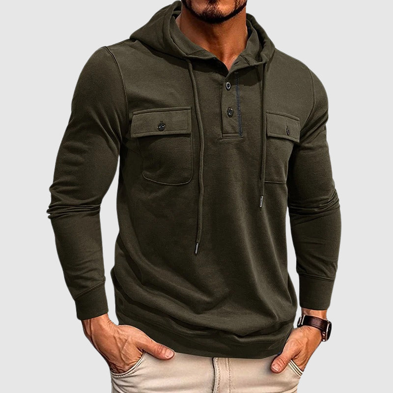 Adrian - Men's Hooded Henley with Chest Pockets