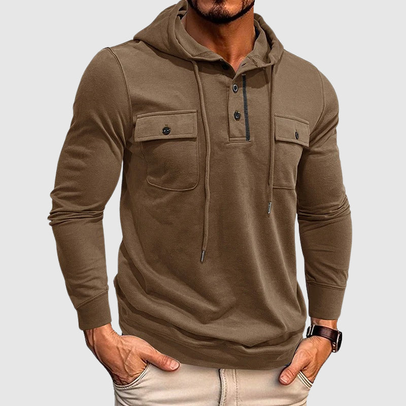 Adrian - Men's Hooded Henley with Chest Pockets
