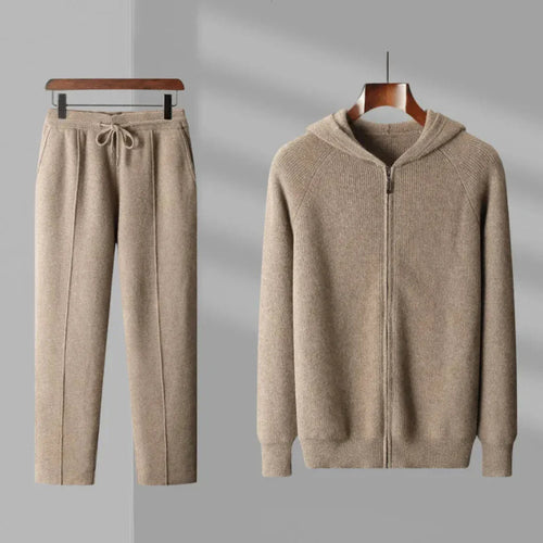 Adrian - Men's Zip Hoodie & Drawstring Wool Trousers Set