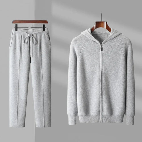 Adrian - Men's Zip Hoodie & Drawstring Wool Trousers Set