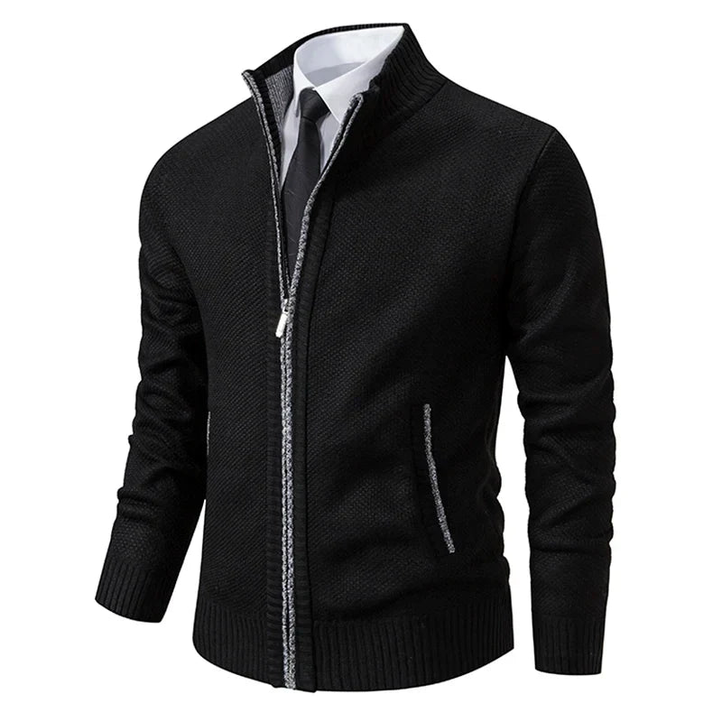 Aldrich - Men's Full-Zip Knit Cardigan with Ribbed Collar