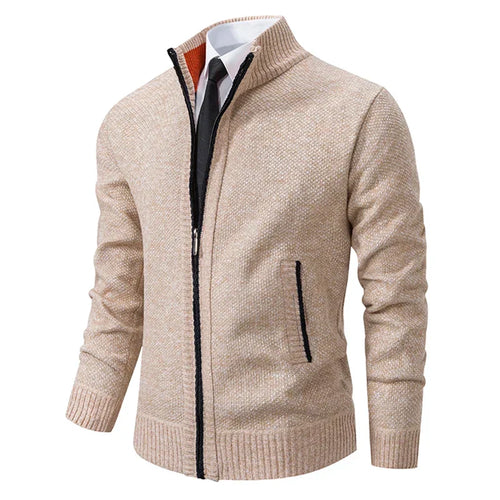 Aldrich - Men's Full-Zip Knit Cardigan with Ribbed Collar