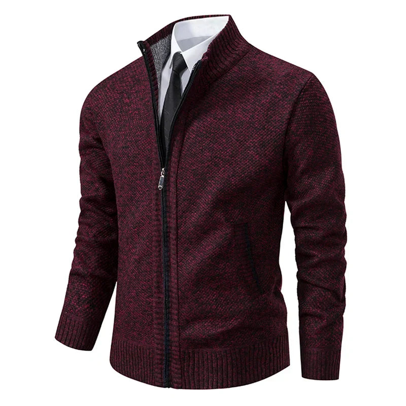 Aldrich - Men's Full-Zip Knit Cardigan with Ribbed Collar