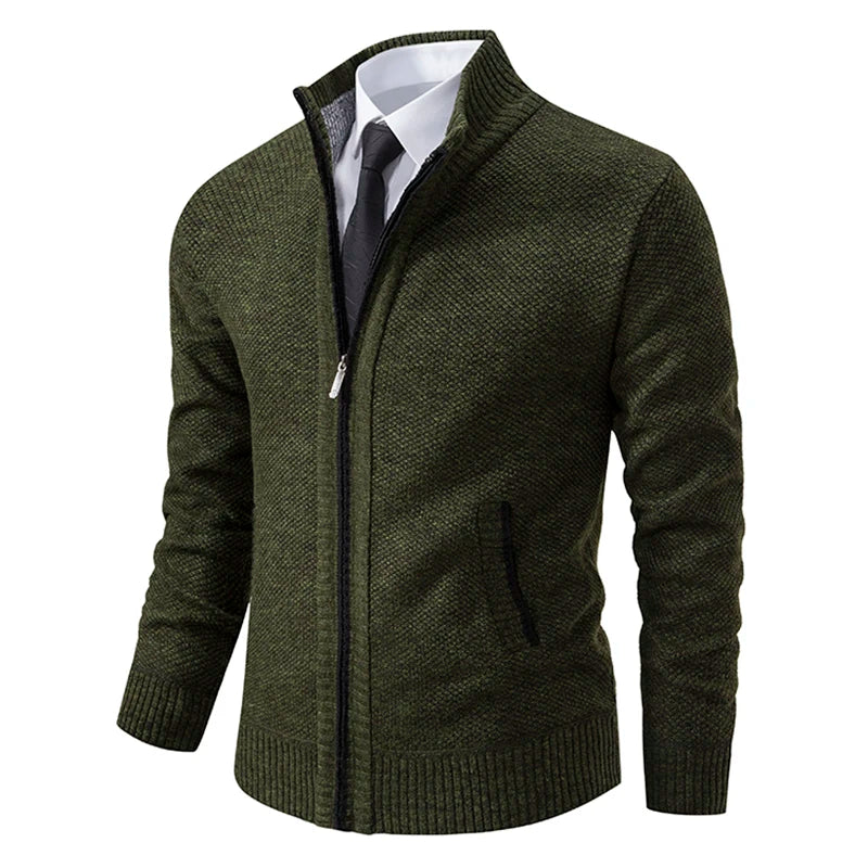 Aldrich - Men's Full-Zip Knit Cardigan with Ribbed Collar