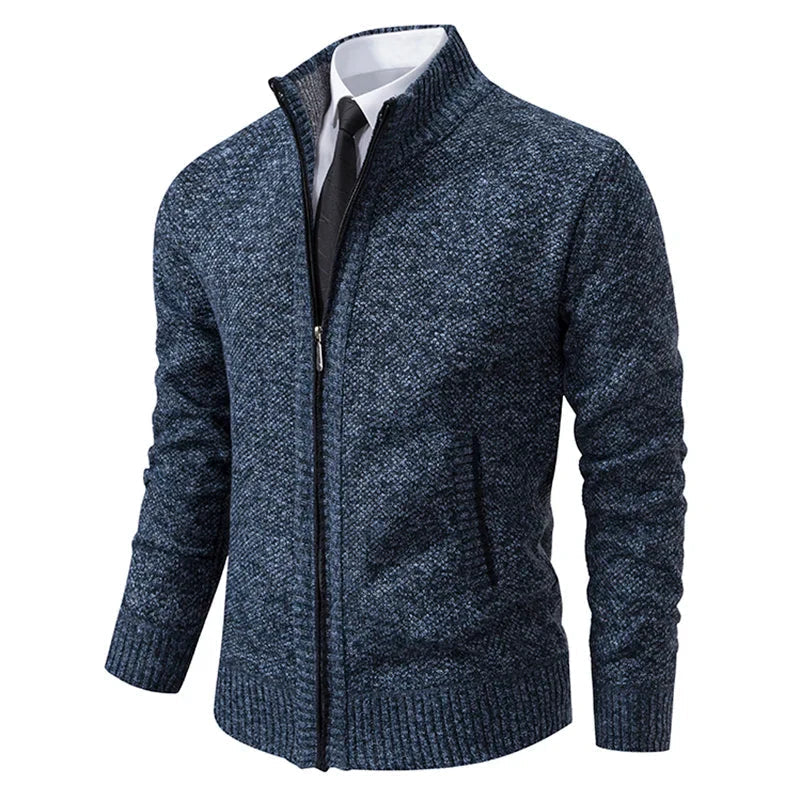 Aldrich - Men's Full-Zip Knit Cardigan with Ribbed Collar