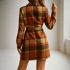 Amelia - Women's Plaid Shirt Dress with Tie Waist