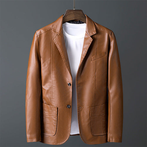 Arthur - Men's Two-Button Leather Blazer with Notch Lapels