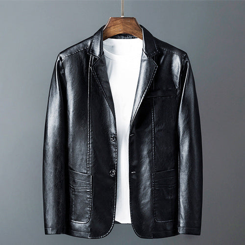 Arthur - Men's Two-Button Leather Blazer with Notch Lapels