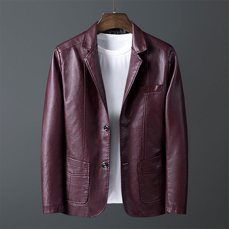 Arthur - Men's Two-Button Leather Blazer with Notch Lapels