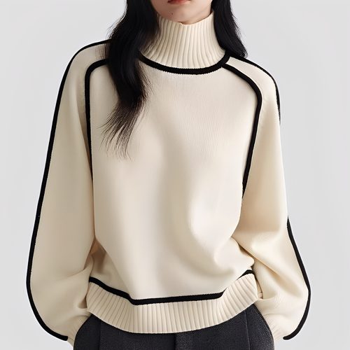 Azalea - Women's Contrast-Trim Mock Neck Pullover