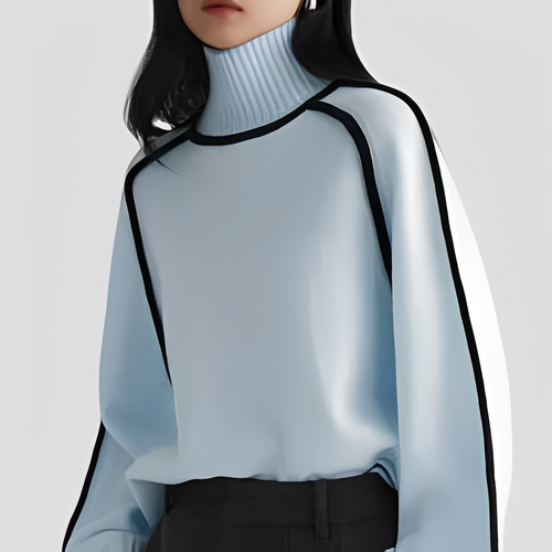 Azalea - Women's Contrast-Trim Mock Neck Pullover