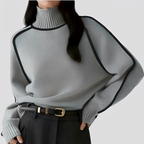 Azalea - Women's Contrast-Trim Mock Neck Pullover