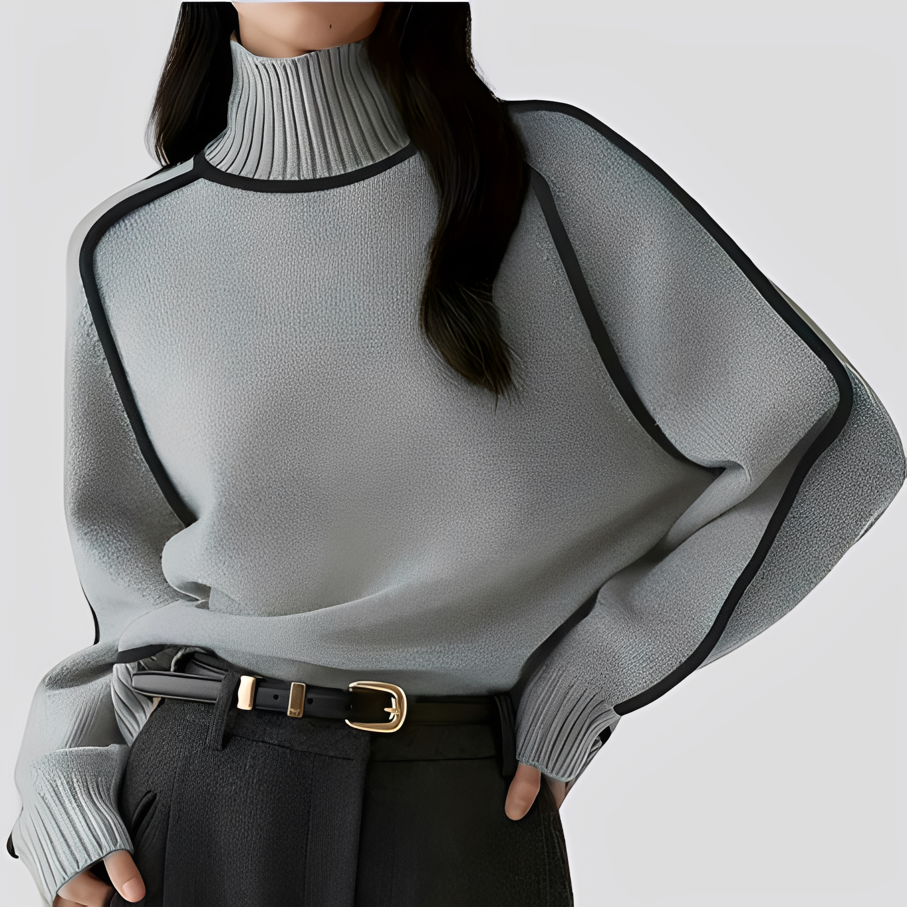 Azalea - Women's Contrast-Trim Mock Neck Pullover