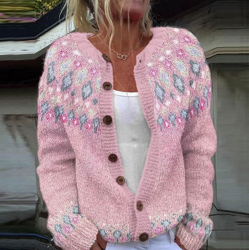 Beatrix - Women's Button-Front Cardigan with Fair Isle Pattern