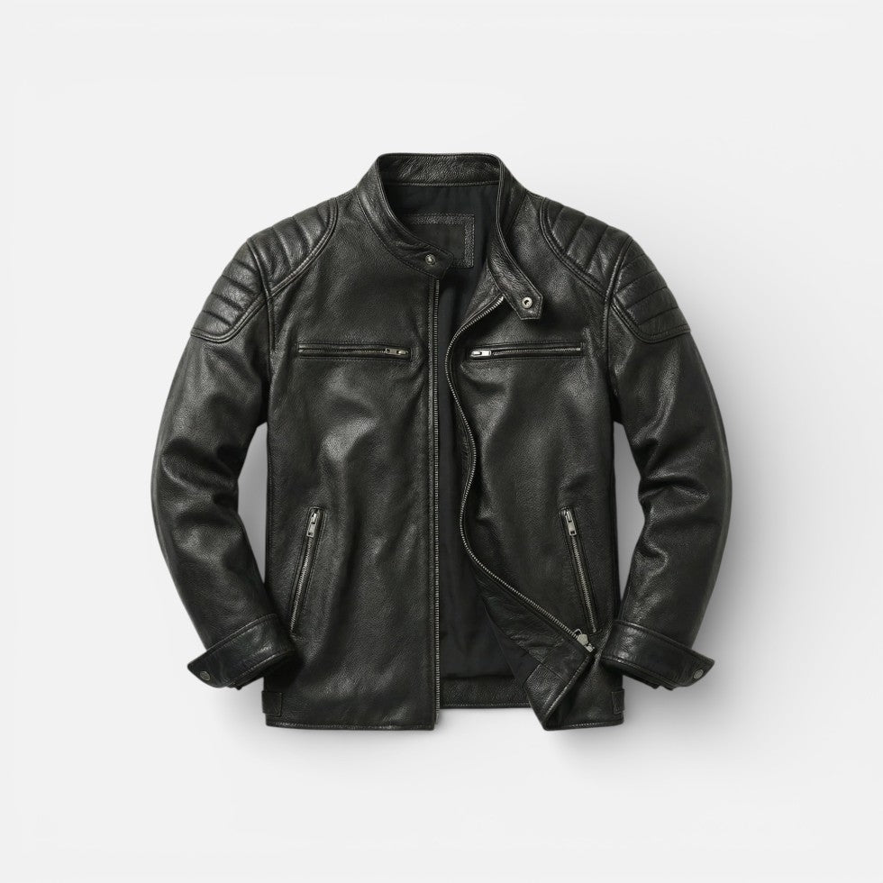 Bentley - Men's Leather Biker Jacket with Zip Front