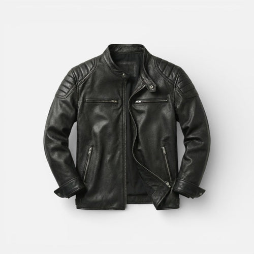 Bentley - Men's Leather Biker Jacket with Zip Front