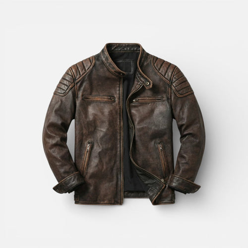 Bentley - Men's Leather Biker Jacket with Zip Front