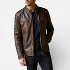 Bentley - Men's Leather Biker Jacket with Zip Front