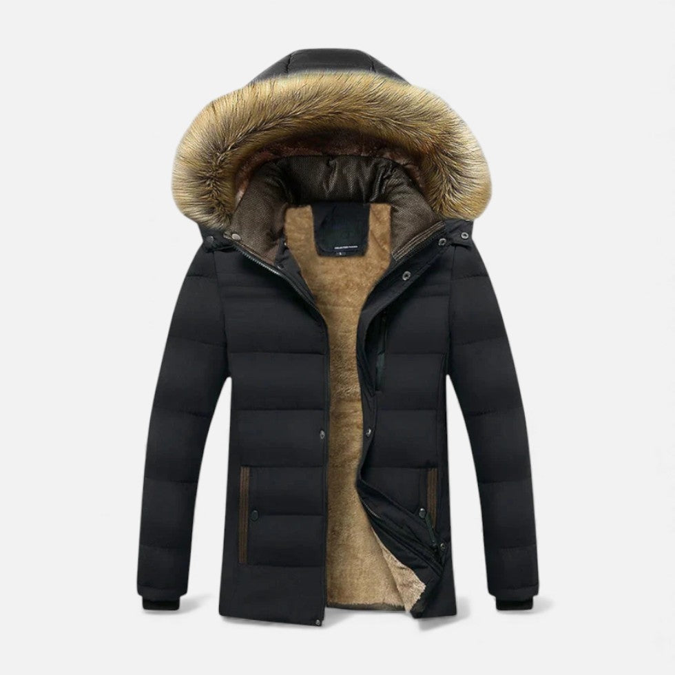 Brandon - Men's Quilted Parka with Faux Fur Hood