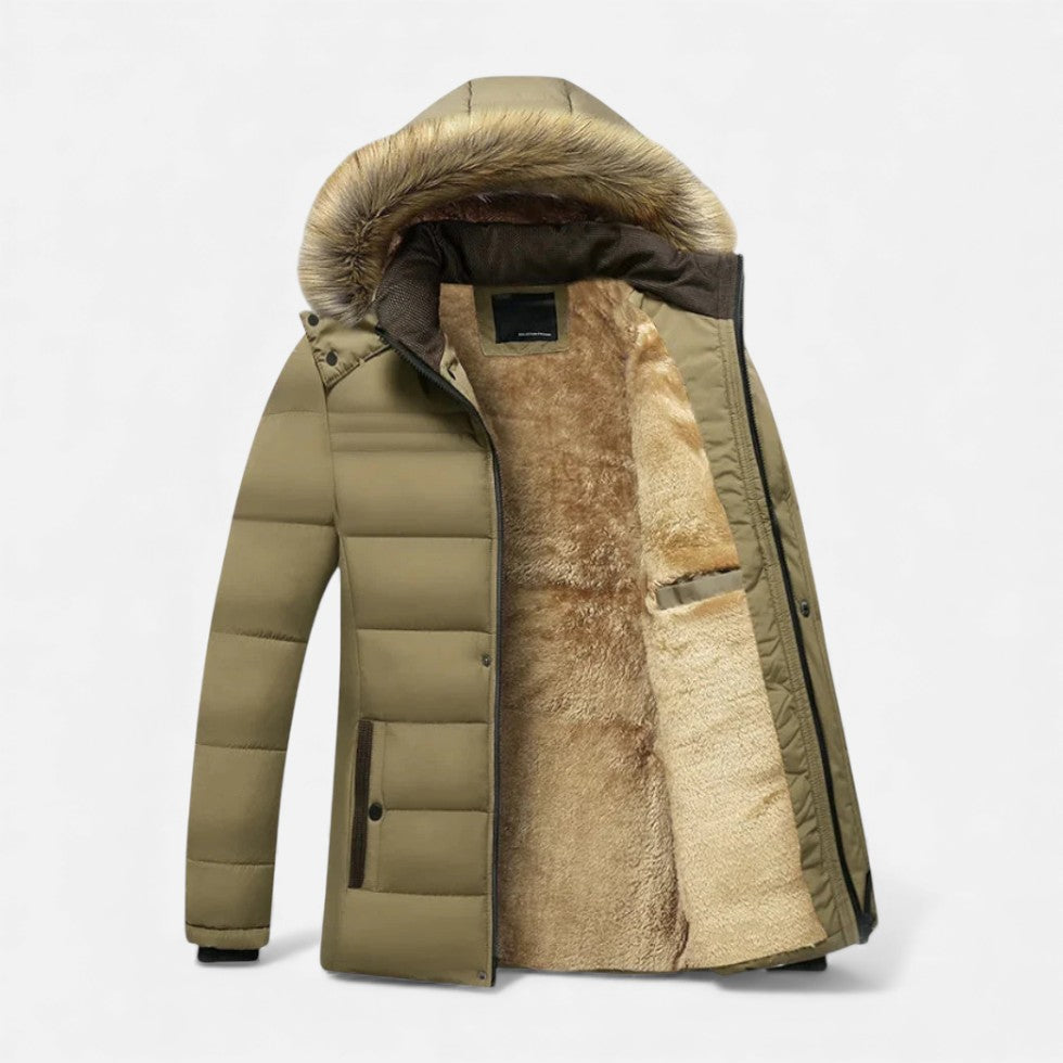 Brandon - Men's Quilted Parka with Faux Fur Hood