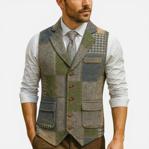 Braxton - Men's Wool-Blend Patchwork Vest