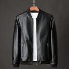 Carson - Men's Zip-Front Leather Bomber Jacket with Ribbed Cuffs