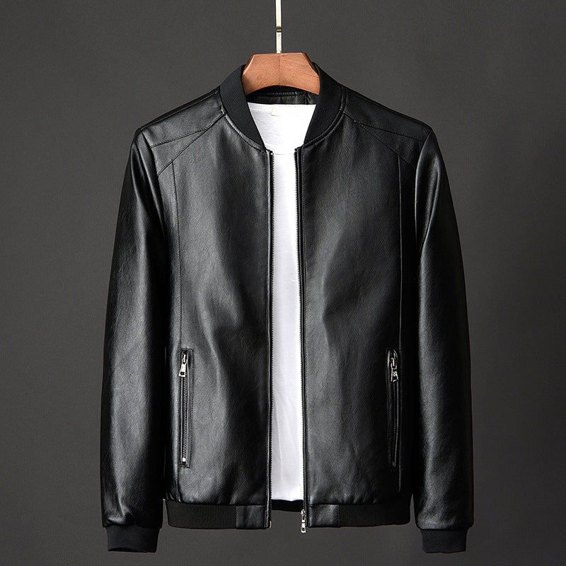 Carson - Men's Zip-Front Leather Bomber Jacket with Ribbed Cuffs