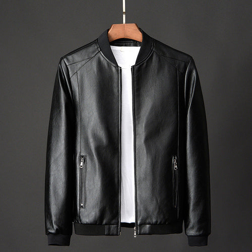Carson - Men's Zip-Front Leather Bomber Jacket with Ribbed Cuffs