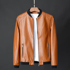 Carson - Men's Zip-Front Leather Bomber Jacket with Ribbed Cuffs