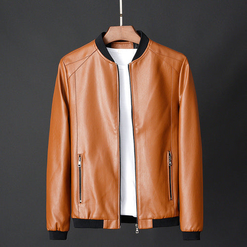 Carson - Men's Zip-Front Leather Bomber Jacket with Ribbed Cuffs