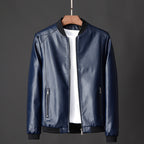 Carson - Men's Zip-Front Leather Bomber Jacket with Ribbed Cuffs