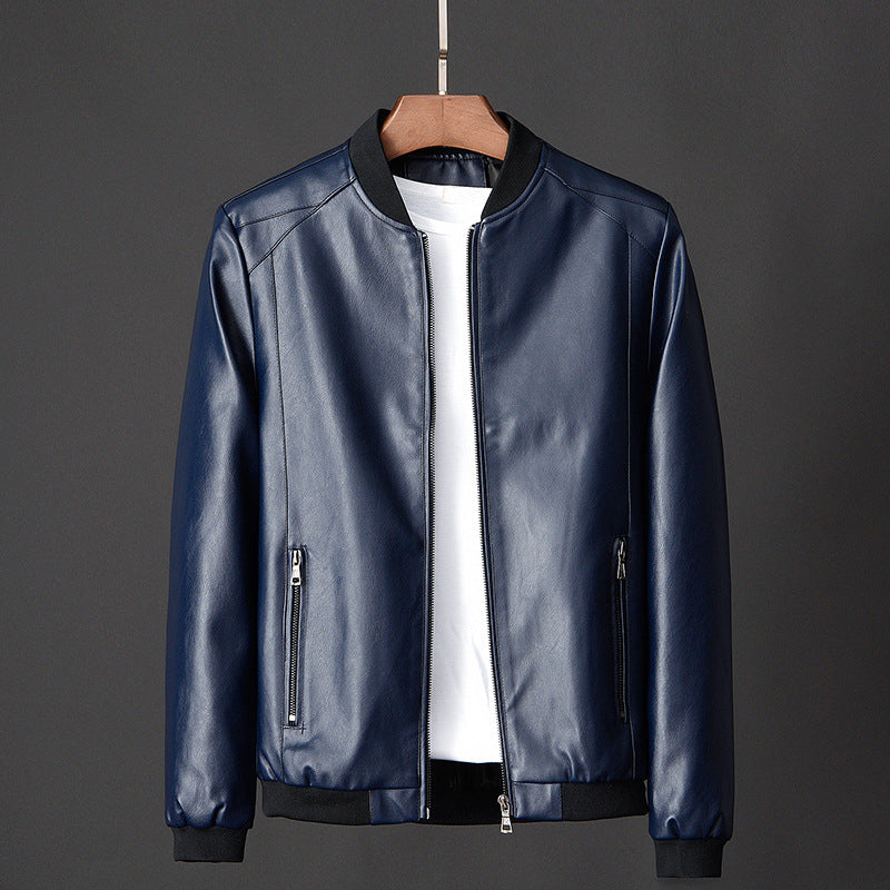Carson - Men's Zip-Front Leather Bomber Jacket with Ribbed Cuffs