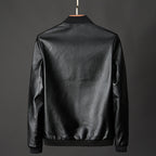 Carson - Men's Zip-Front Leather Bomber Jacket with Ribbed Cuffs